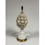 A large Casa Pupo white-glazed table lamp, c. 1970, modelled as a tall basket of fruit, on a