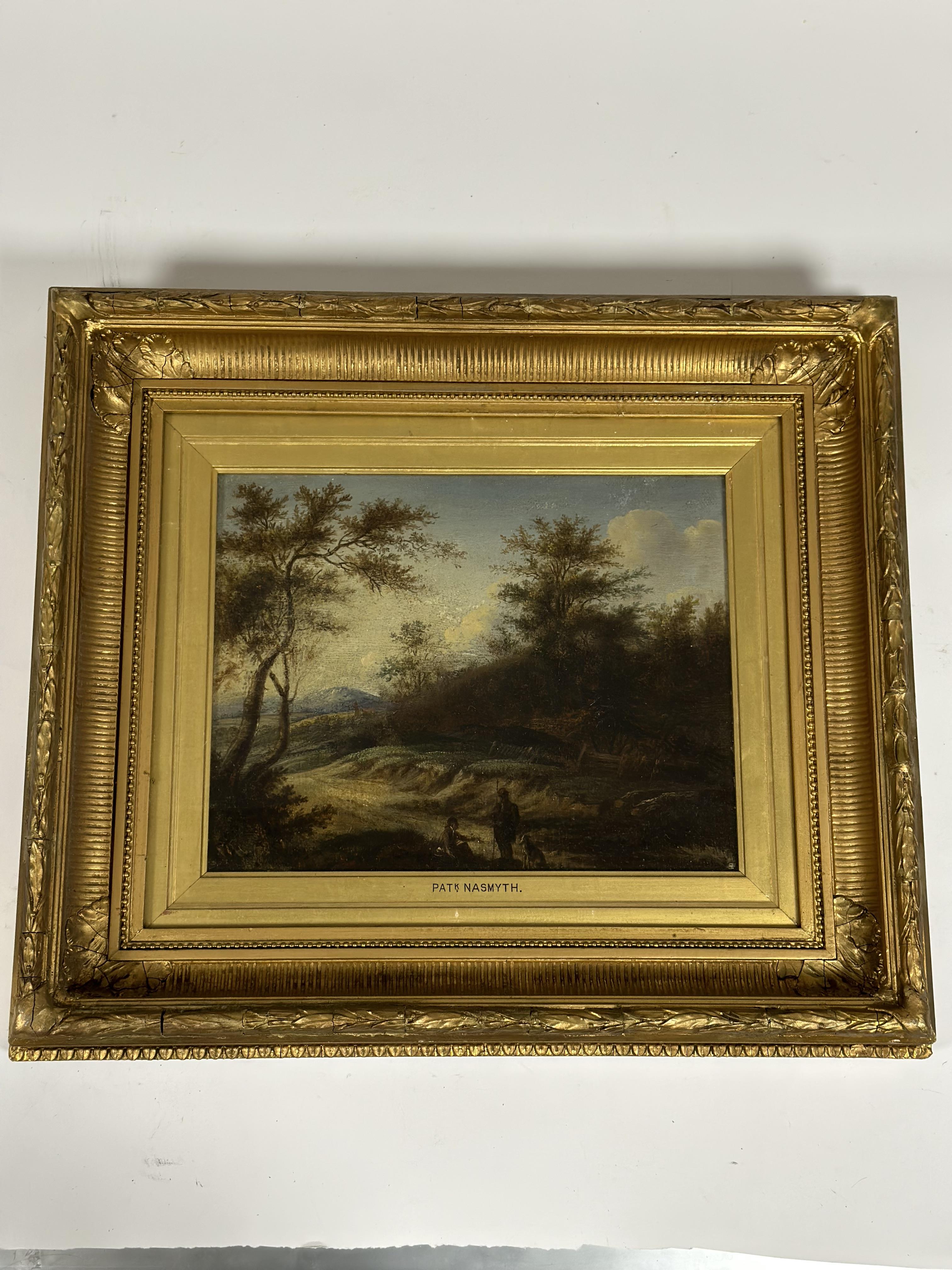 Circle of Patrick Nasmyth (1787-1831), Two Figures with a Dog on a Country Path, oil on canvas, - Image 2 of 2