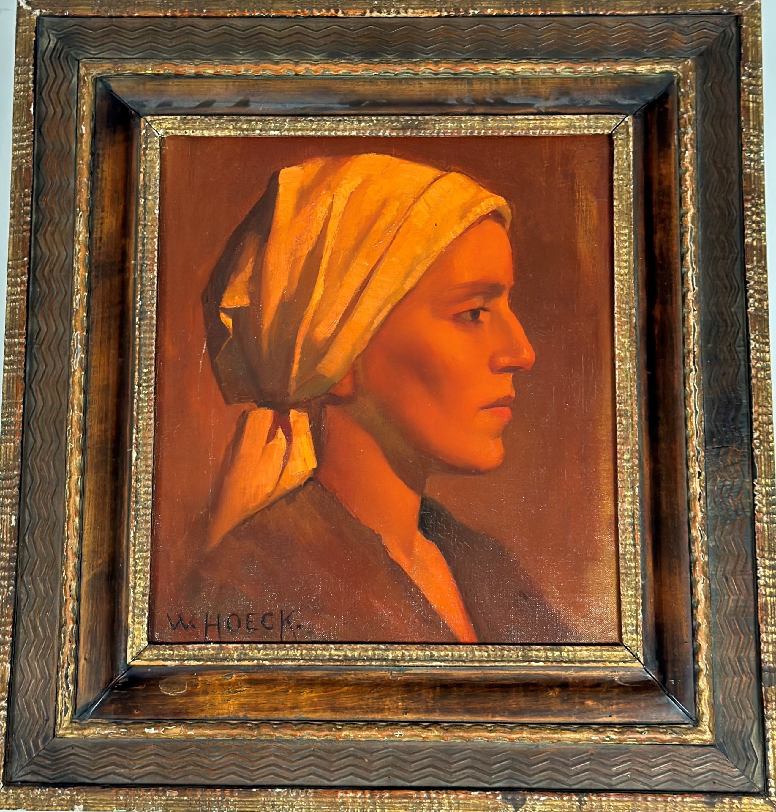 •Walther Hoeck (German, 1885-1956), Portrait of a Girl in a Headscarf, signed lower left, oil on - Image 2 of 3