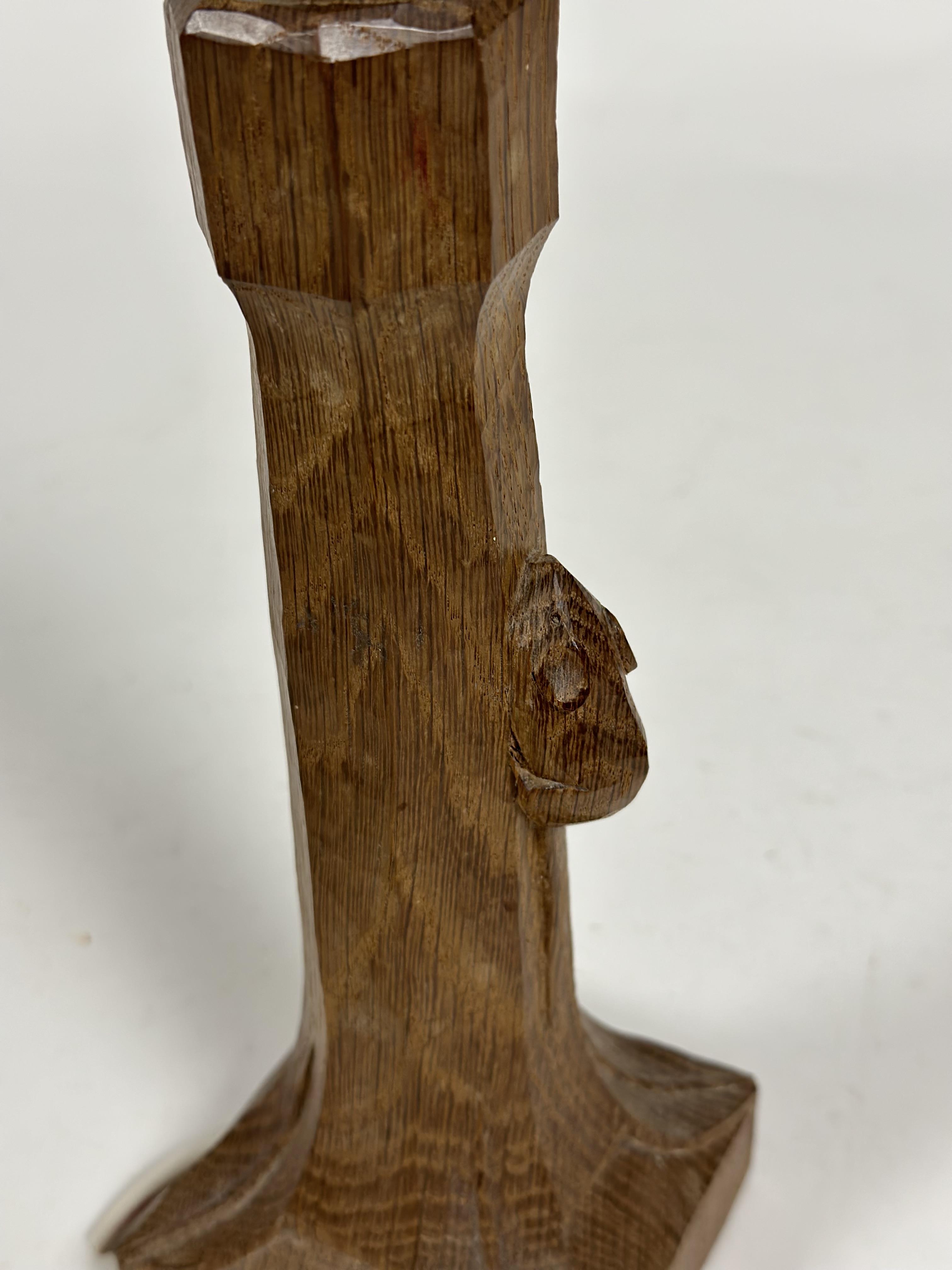 Workshop of Robert Mouseman Thompson, an oak table lamp, on a square base, with carved mouse - Image 2 of 2