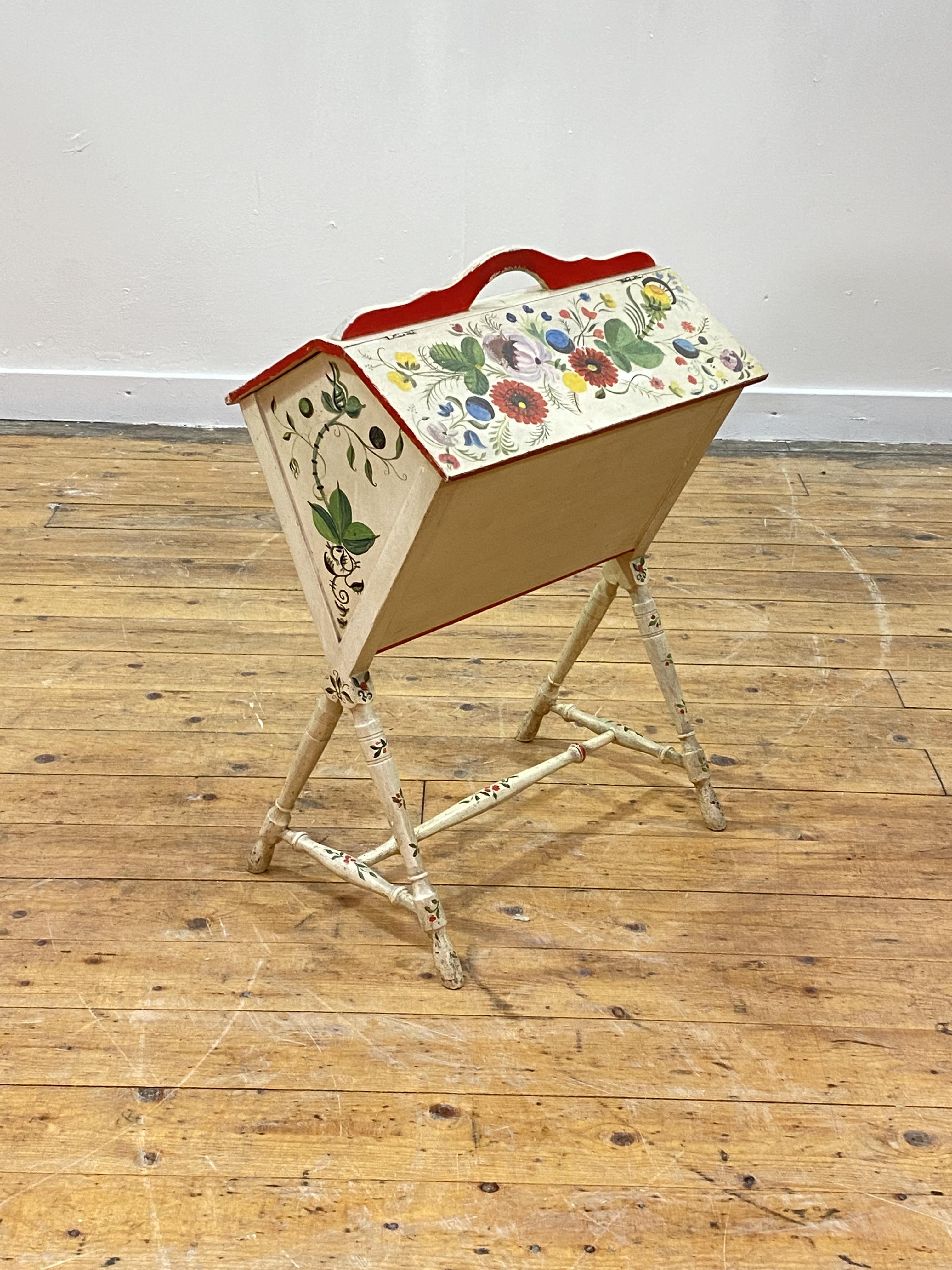 An early 20th century Scandinavian cream and floral painted music Canterbury, with pierced carry - Image 3 of 3