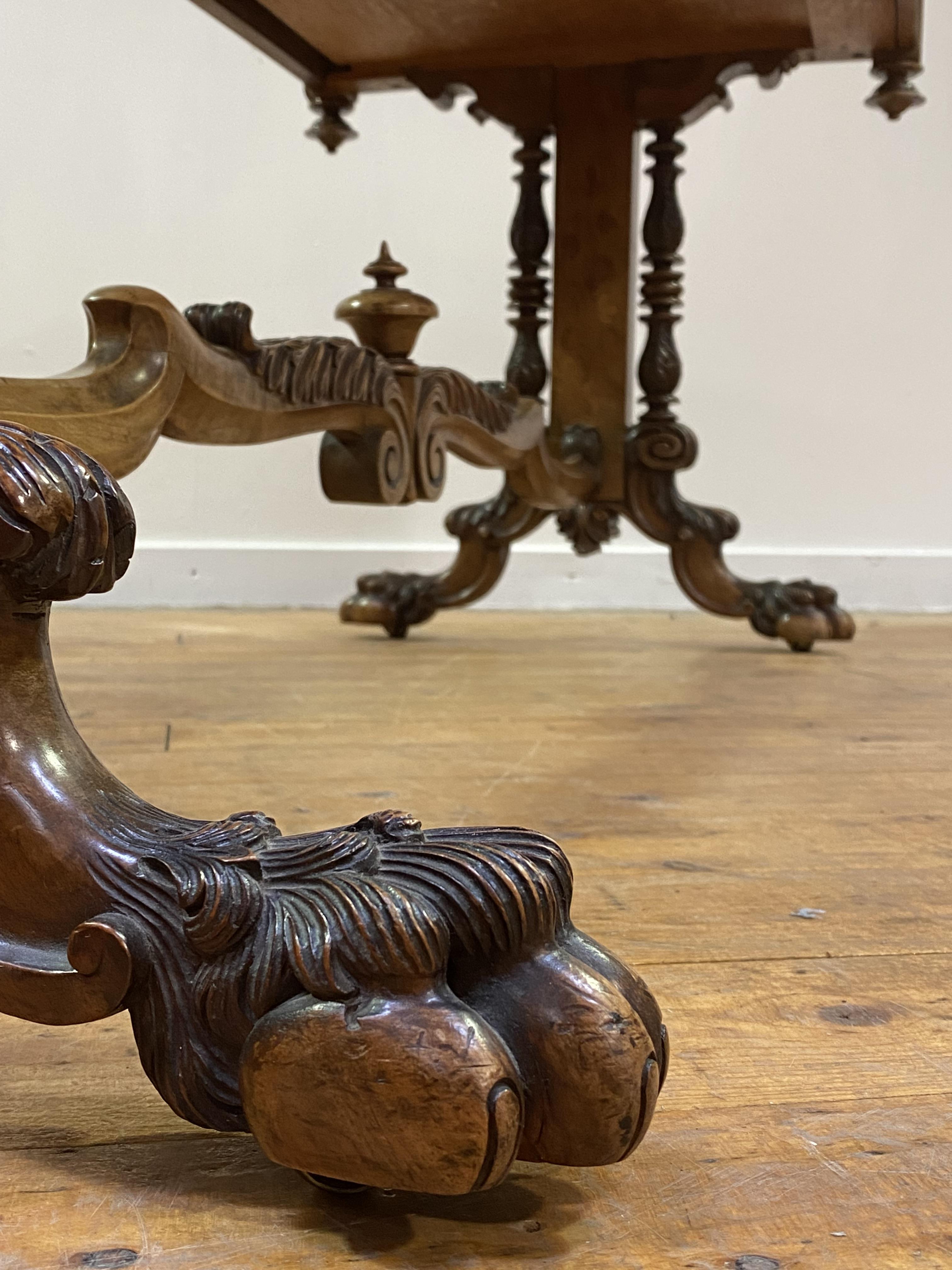 A fine Dutch walnut library table, 19th century, the cross banded top with radial circular and - Image 5 of 5