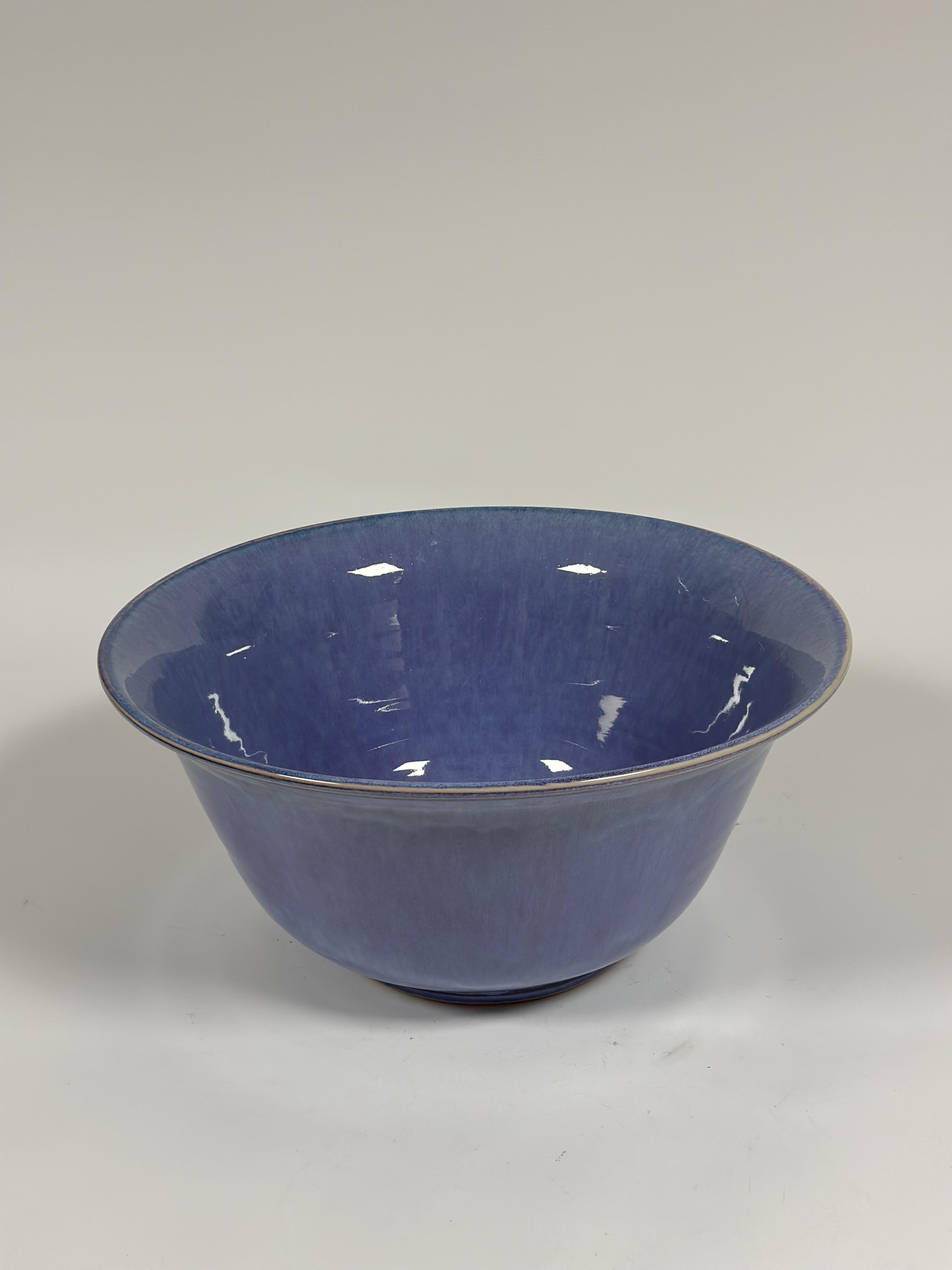 A large Chinese monochrome lavender glazed bowl or basin, with mottled glaze, unmarked. 20cm by 42.