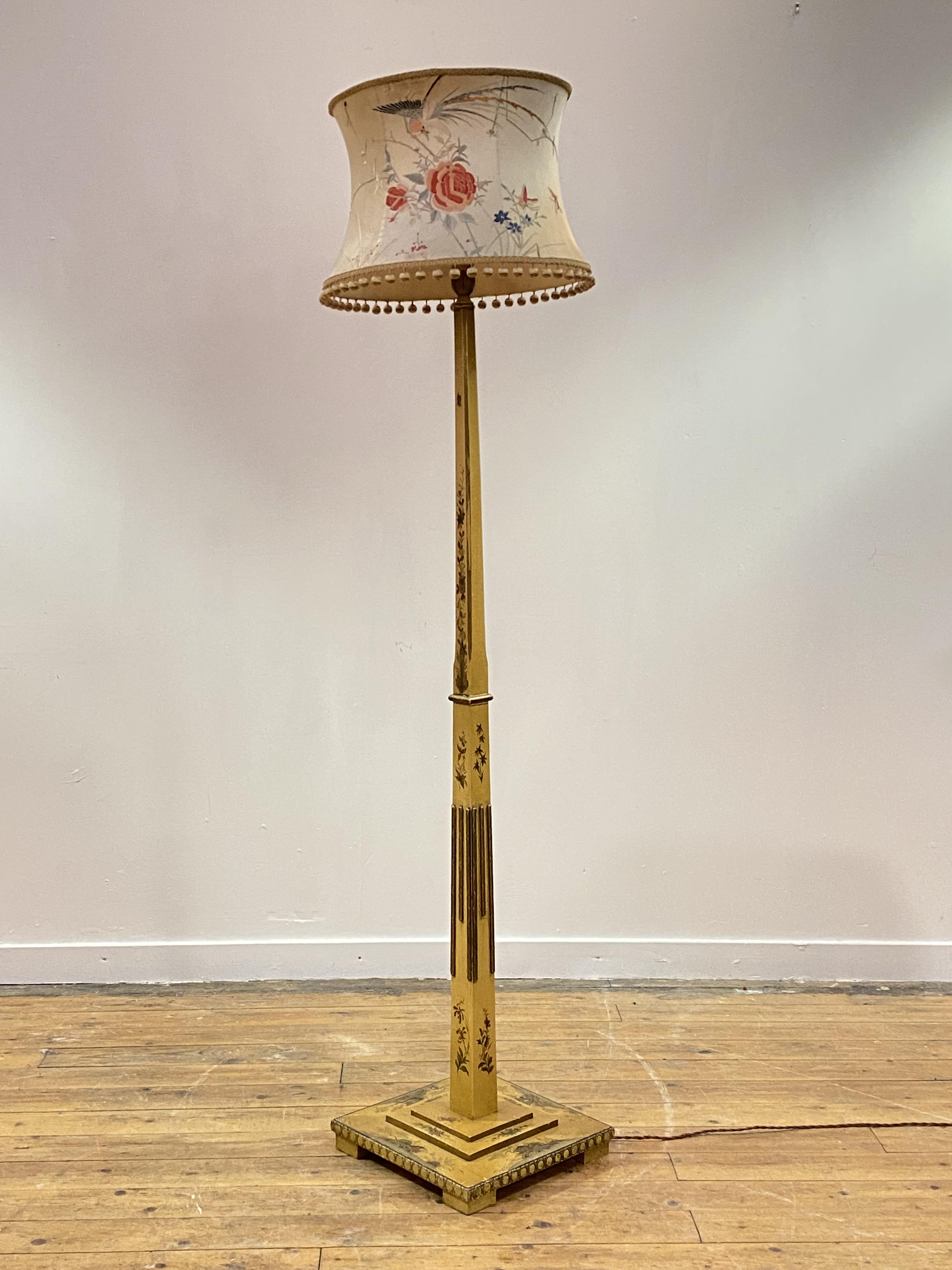 A parcel gilt and lacquered chinoiserie floor lamp, circa 1920, the square tapered and chamfered - Image 2 of 5