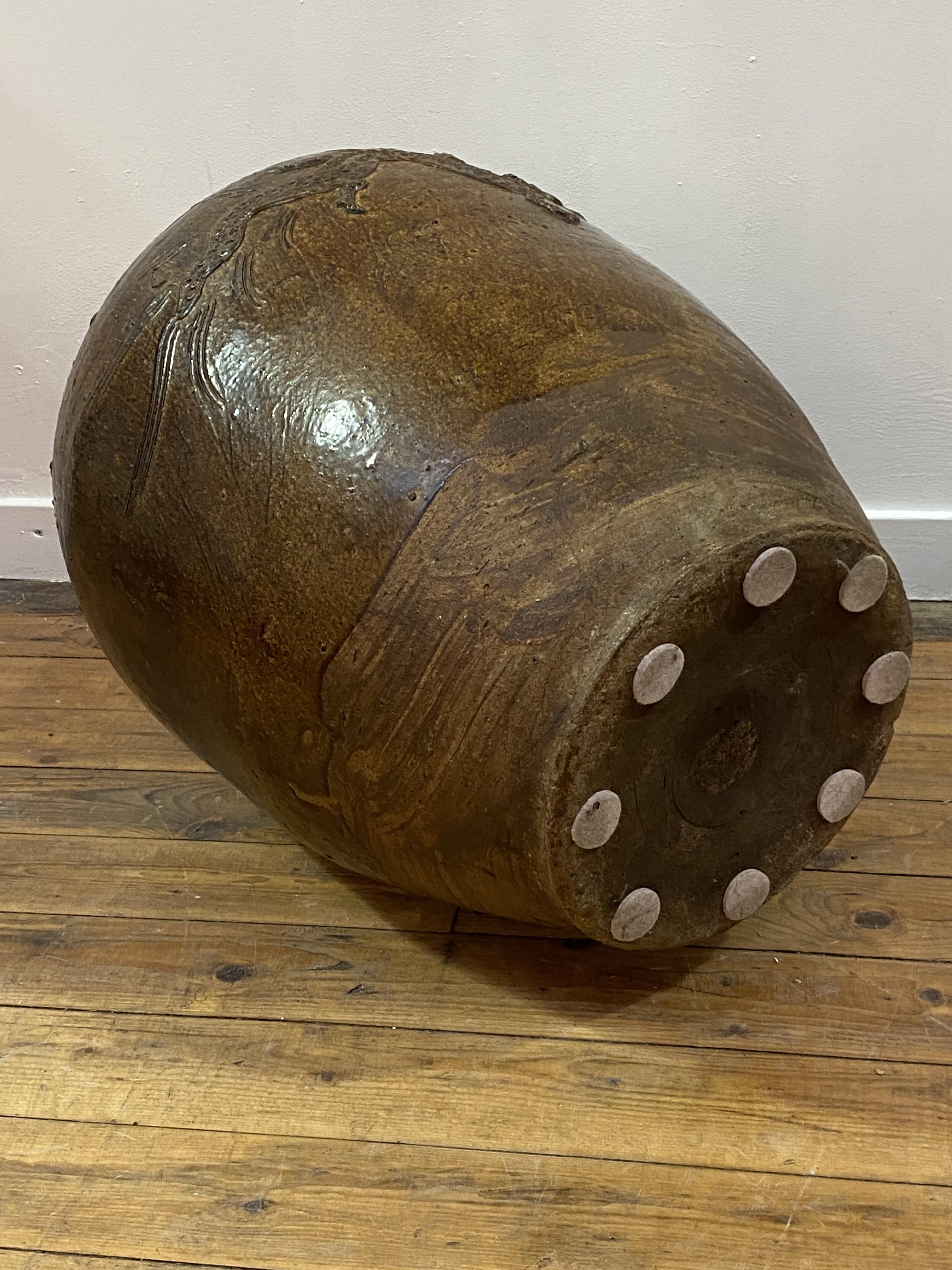 A large Chinese brown-glazed Martaban jar, probably 19th century, the tapering ovoid body - Image 4 of 4