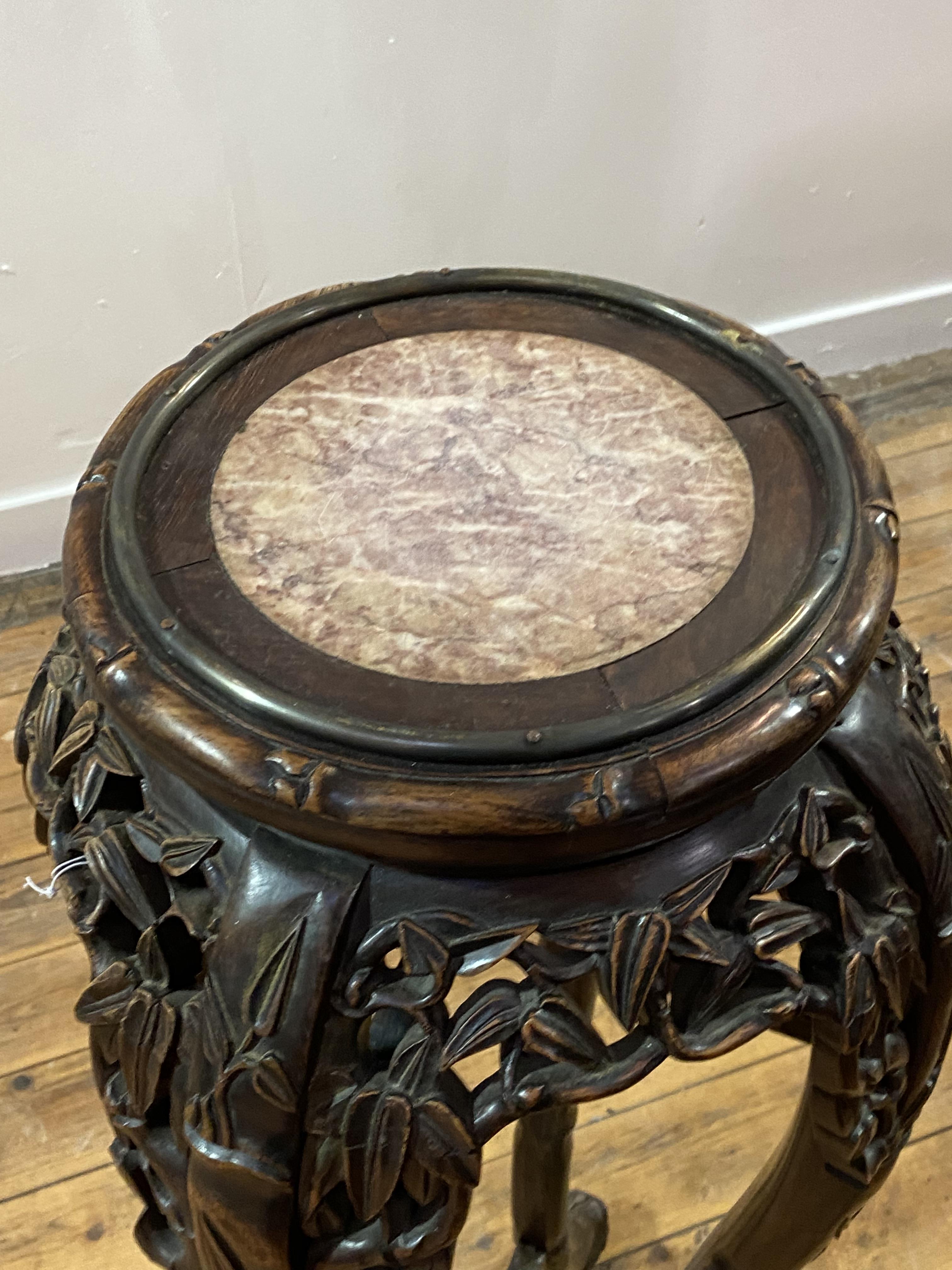 A Chinese hardwood jardiniere stand, early 20th century, the circular top inset with Breche Violette - Image 2 of 3