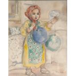 Ruth Moorwood (Scottish, exh. 1927-37), "Lala Fatimah", portrait of a young girl with balloons,