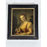 A late 18th/early 19th century reverse glass mezzotint, depicting a girl with flowers in her red