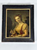 A late 18th/early 19th century reverse glass mezzotint, depicting a girl with flowers in her red