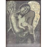 •William McCance (Scottish, 1894-1970), The Venus of Laussel, coloured linocut, framed. Image 29.5cm