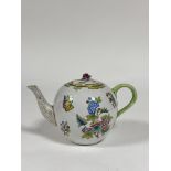 A large Herend teapot in the Queen Victoria pattern, with ozier-moulded borders and floral knop,