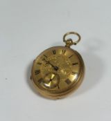 A Victorian 18ct gold open face lever fusee pocket watch, the case hallmarked for Chester 1878,
