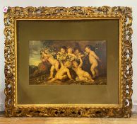 A large giltwood frame of Florentine type, 19th century, rectangular. Aperture 94cm by 114cm,