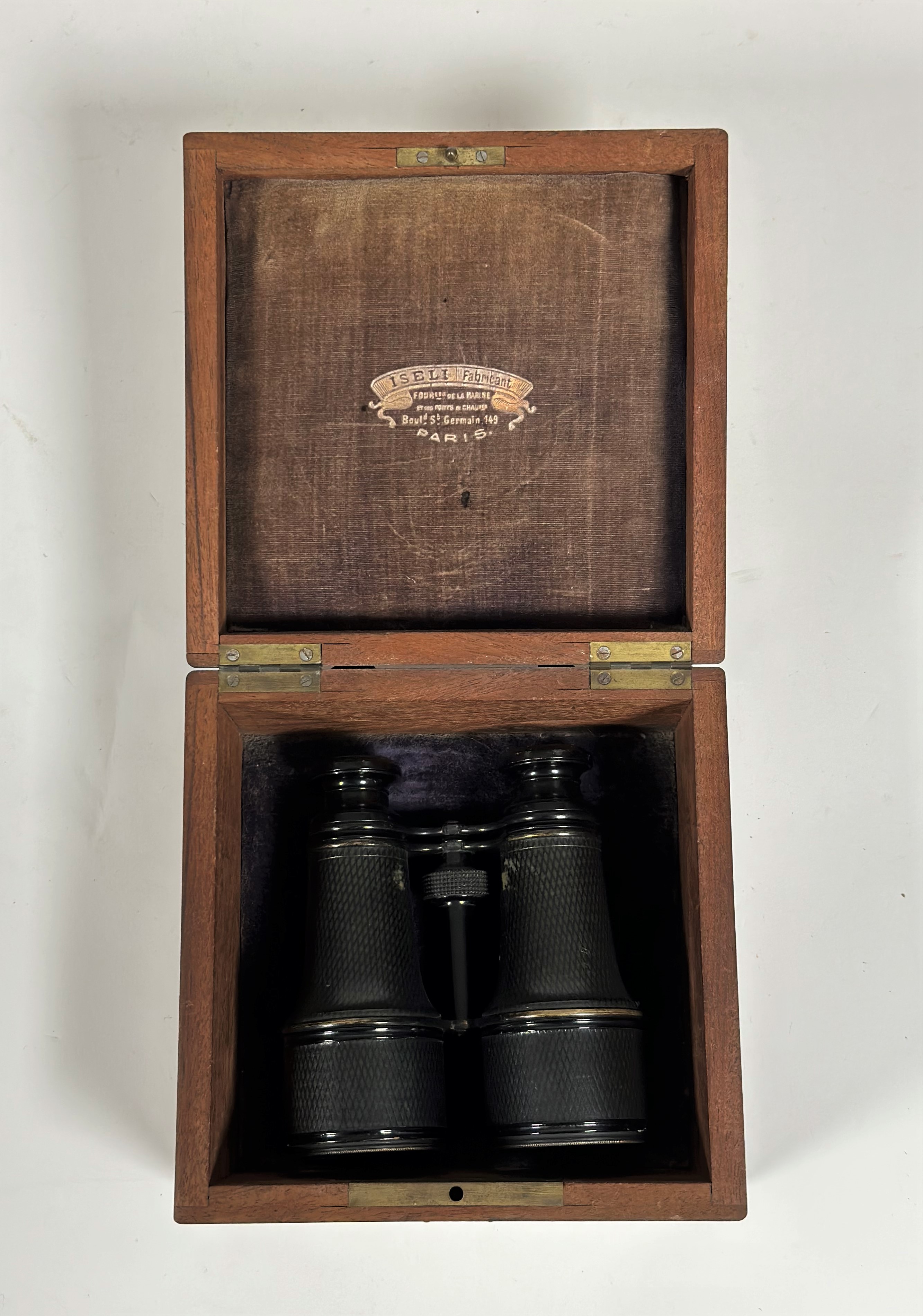 A pair of 19th century French binoculars, in a mahogany case with internal label "Iseli - Image 2 of 2