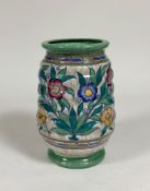 Charlotte Rhead for Crown Ducal, a ribbed cylindrical vase decorated in the Caliph pattern (no.