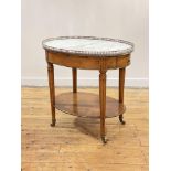 A walnut bouillotte table in the Louis XVI taste, late 19th century, the oval top with