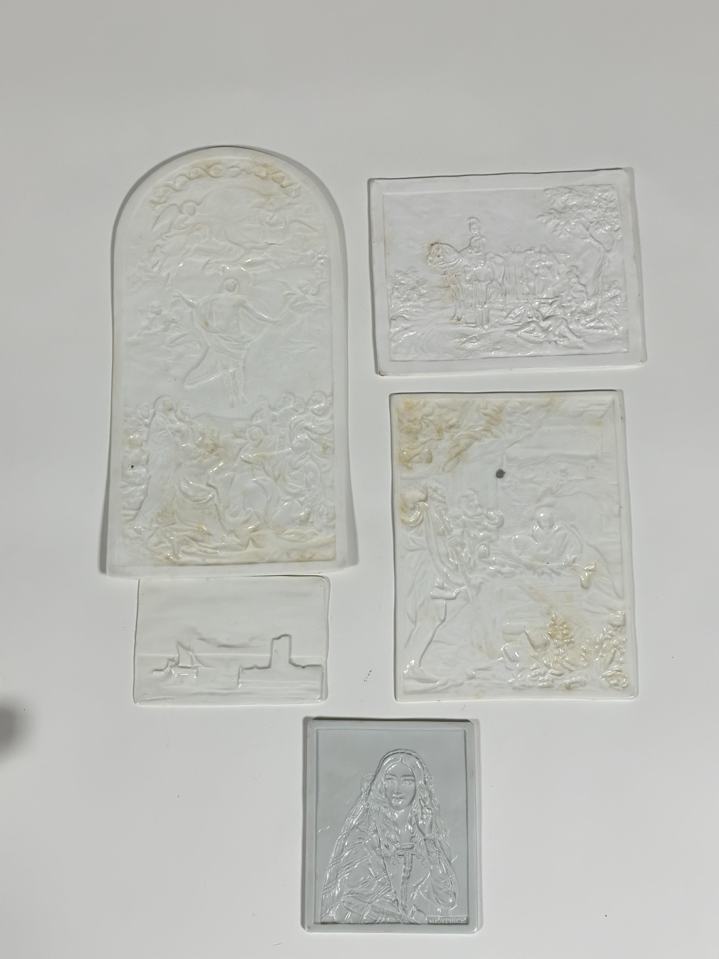 A group of five 19th century lithophanes, two probably Copeland or Minton, one of large arched