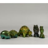 Zsolnay Pecs: a group of animal models, each in an eosin green/gold glaze and with printed marks,