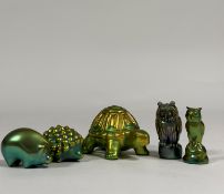 Zsolnay Pecs: a group of animal models, each in an eosin green/gold glaze and with printed marks,