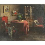 Continental School, c. 1900, The Red Chairs, signed lower right, oil on canvas, framed. 38.5cm by