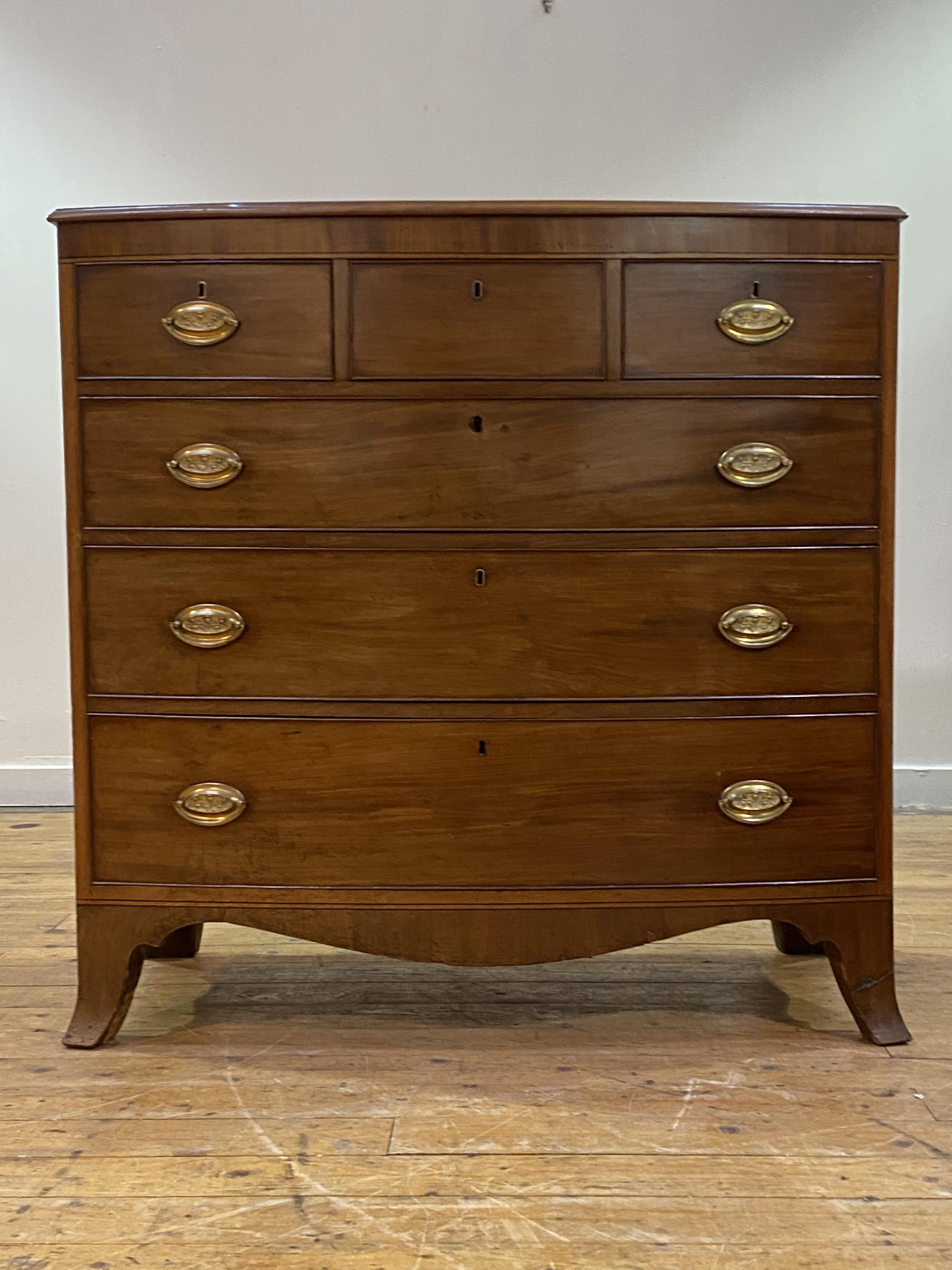 A Scottish Regency mahogany bow front chest, fitted with three short over three long graduated - Image 2 of 5