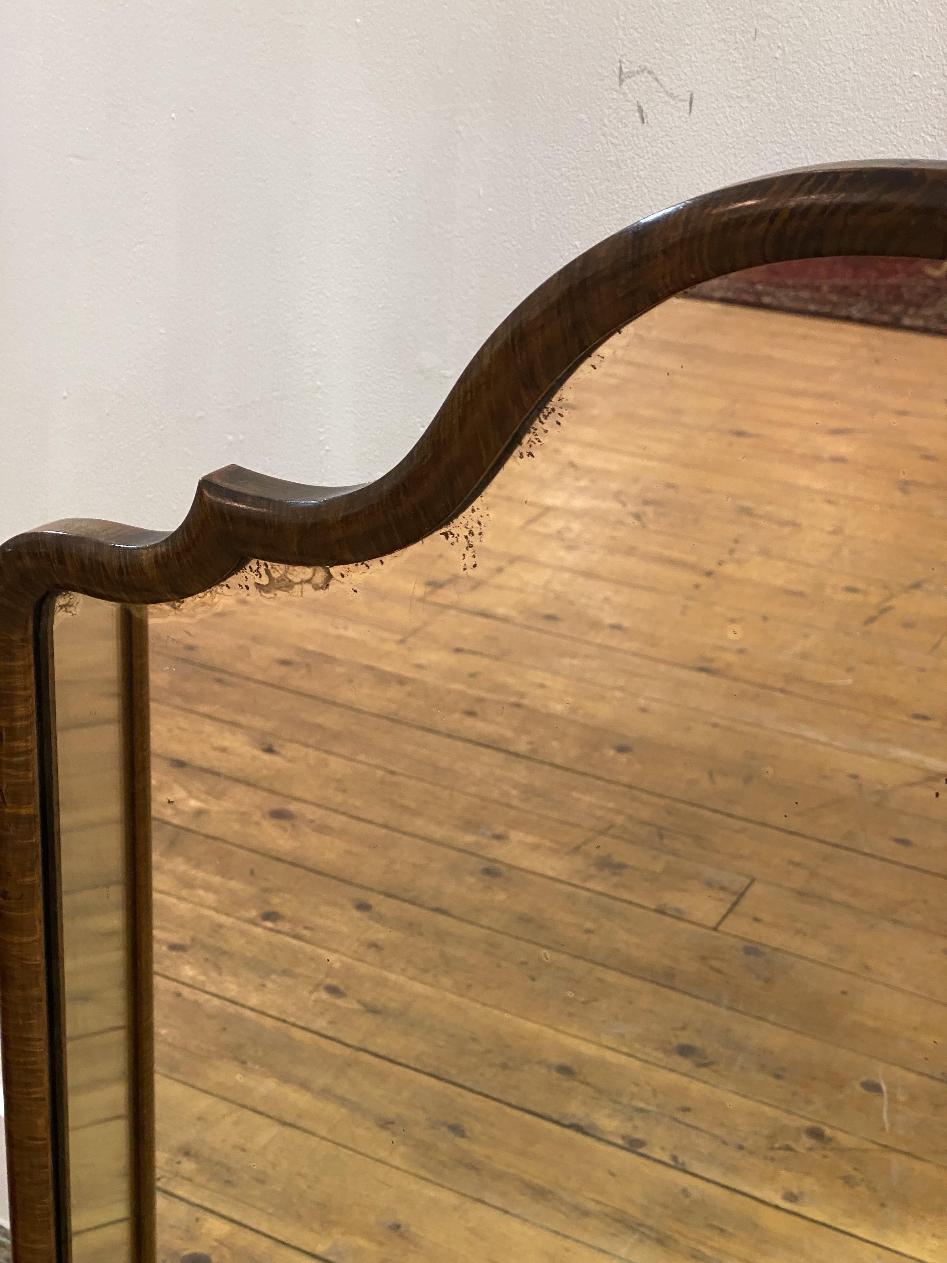 An 18th century style walnut framed triptych toilet mirror, circa 1920s, the top of undulating form. - Image 2 of 3