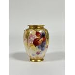 A Royal Worcester fruit-painted vase by Kitty Blake, decorated with blackberries and autumn foliage,