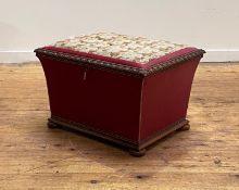 A Victorian mahogany framed ottoman, the needlework upholstered top worked in a floral design with