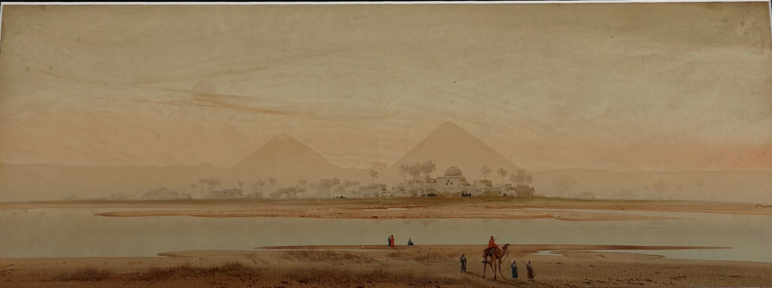 Augustus Osborne Lamplough (British, 1877-1930), Pyramids Across the Nile, signed lower left,