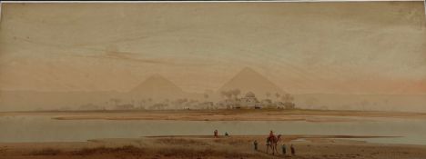 Augustus Osborne Lamplough (British, 1877-1930), Pyramids Across the Nile, signed lower left,