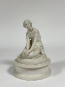 A Swedish Parian figure of the Maid of Orleans, Gustafsberg, c. 1900-25, on a separate circular