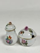 A Herend sugar sifter in the Printemps pattern, the domed cover with floral knop; together with a