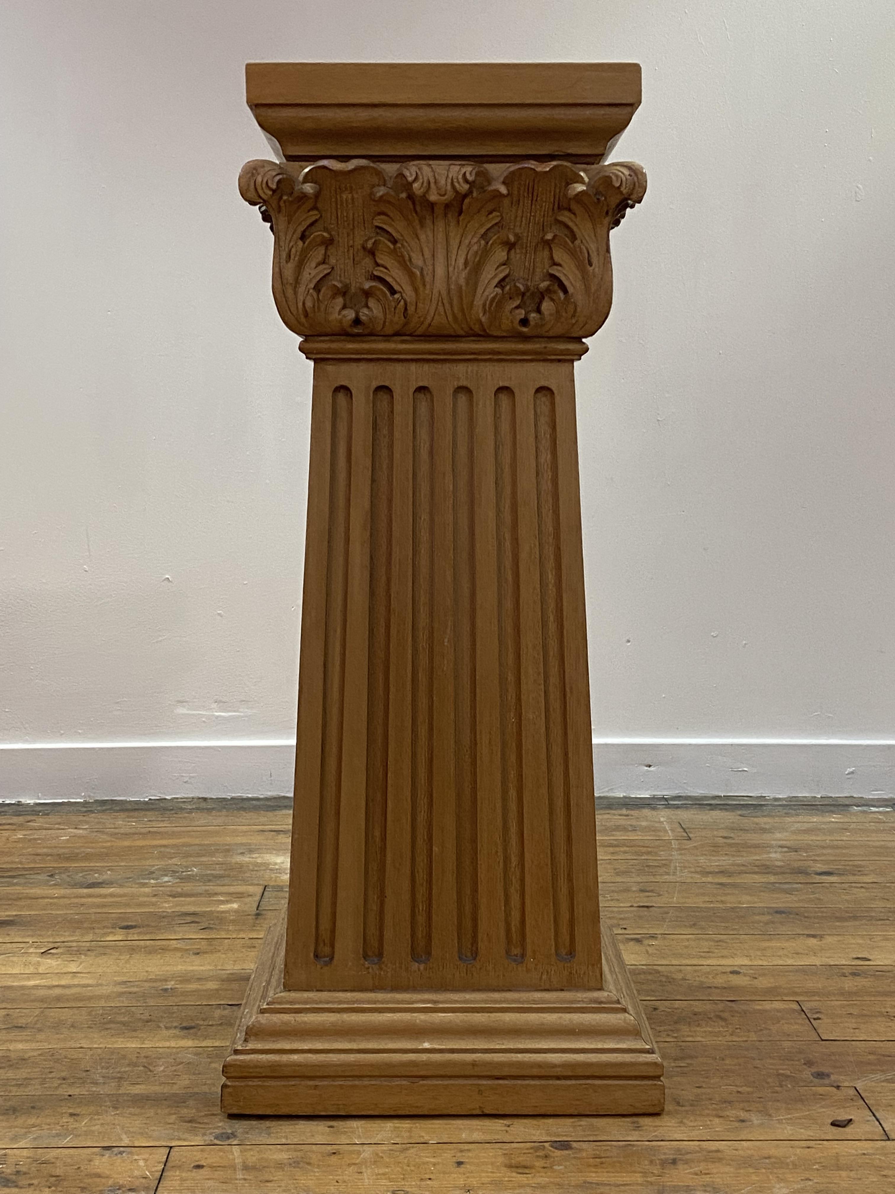 A carved beech plinth of Classical design, the square moulded and acanthus-carved capital over - Image 3 of 3