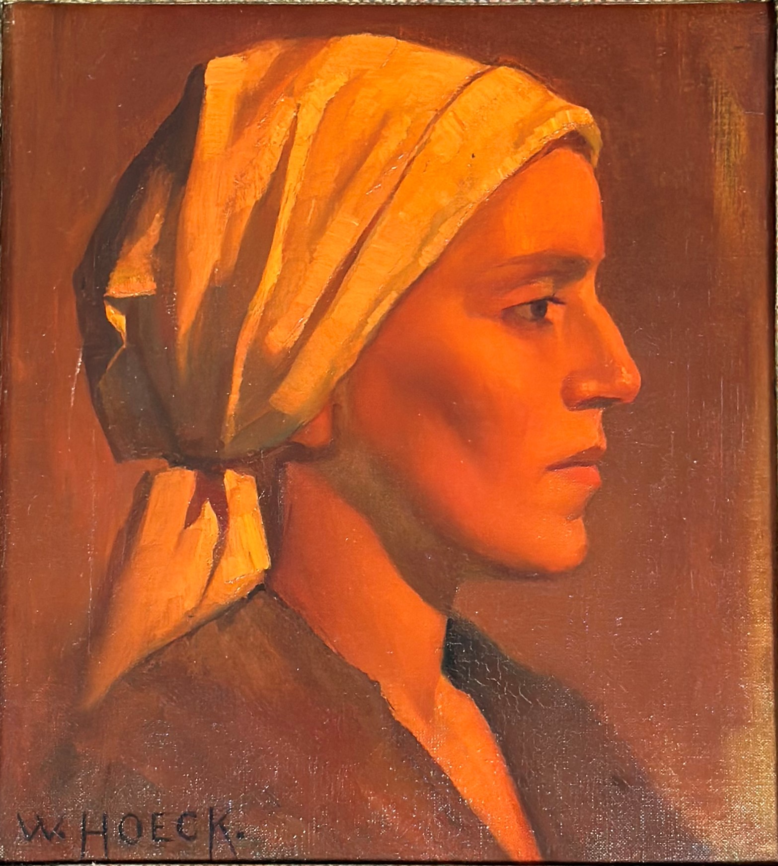 •Walther Hoeck (German, 1885-1956), Portrait of a Girl in a Headscarf, signed lower left, oil on