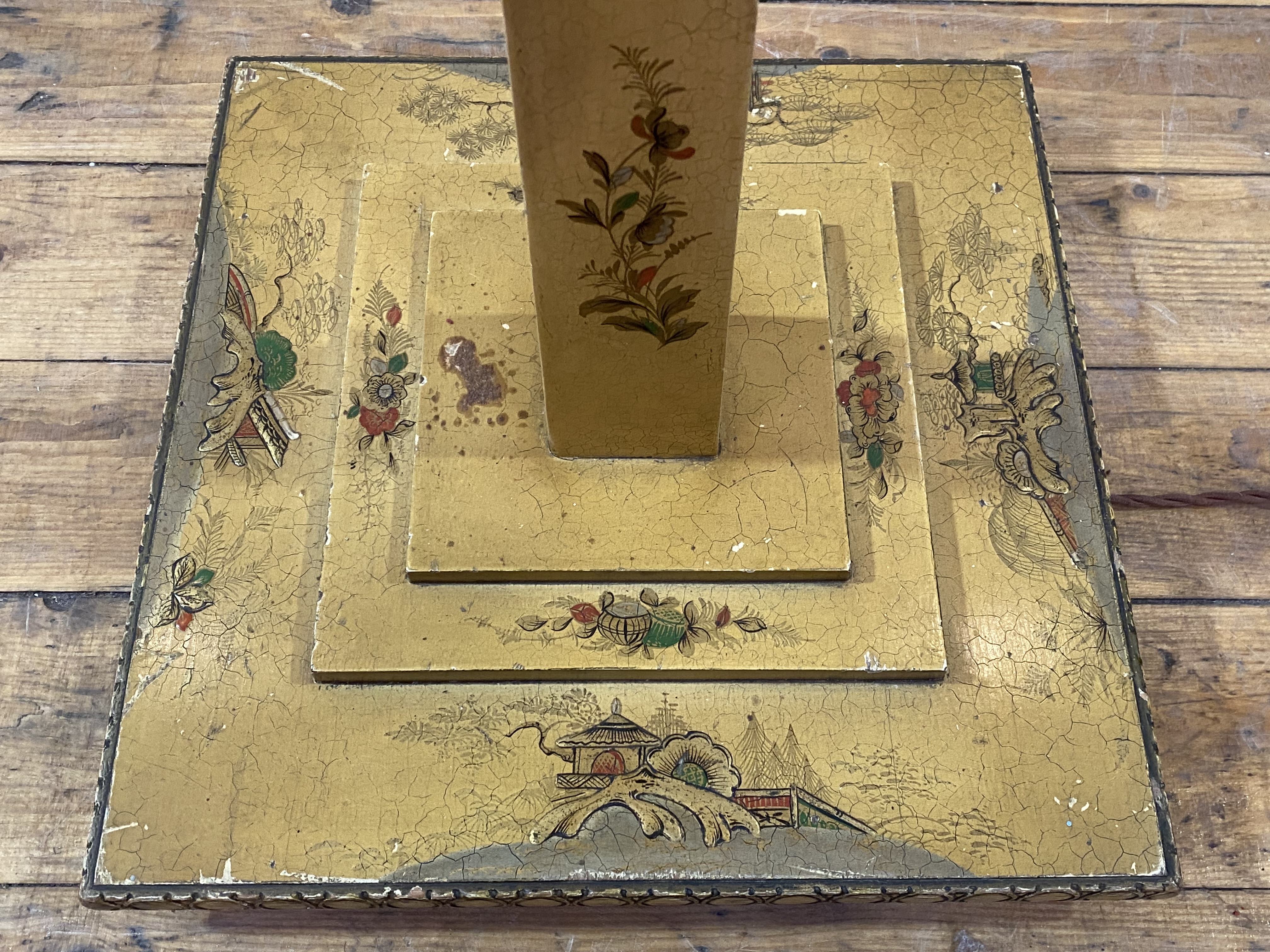 A parcel gilt and lacquered chinoiserie floor lamp, circa 1920, the square tapered and chamfered - Image 5 of 5