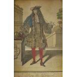 An 18th century French "embellished" portrait engraving, "Le Roy de Portugal", hand coloured and