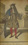 An 18th century French "embellished" portrait engraving, "Le Roy de Portugal", hand coloured and