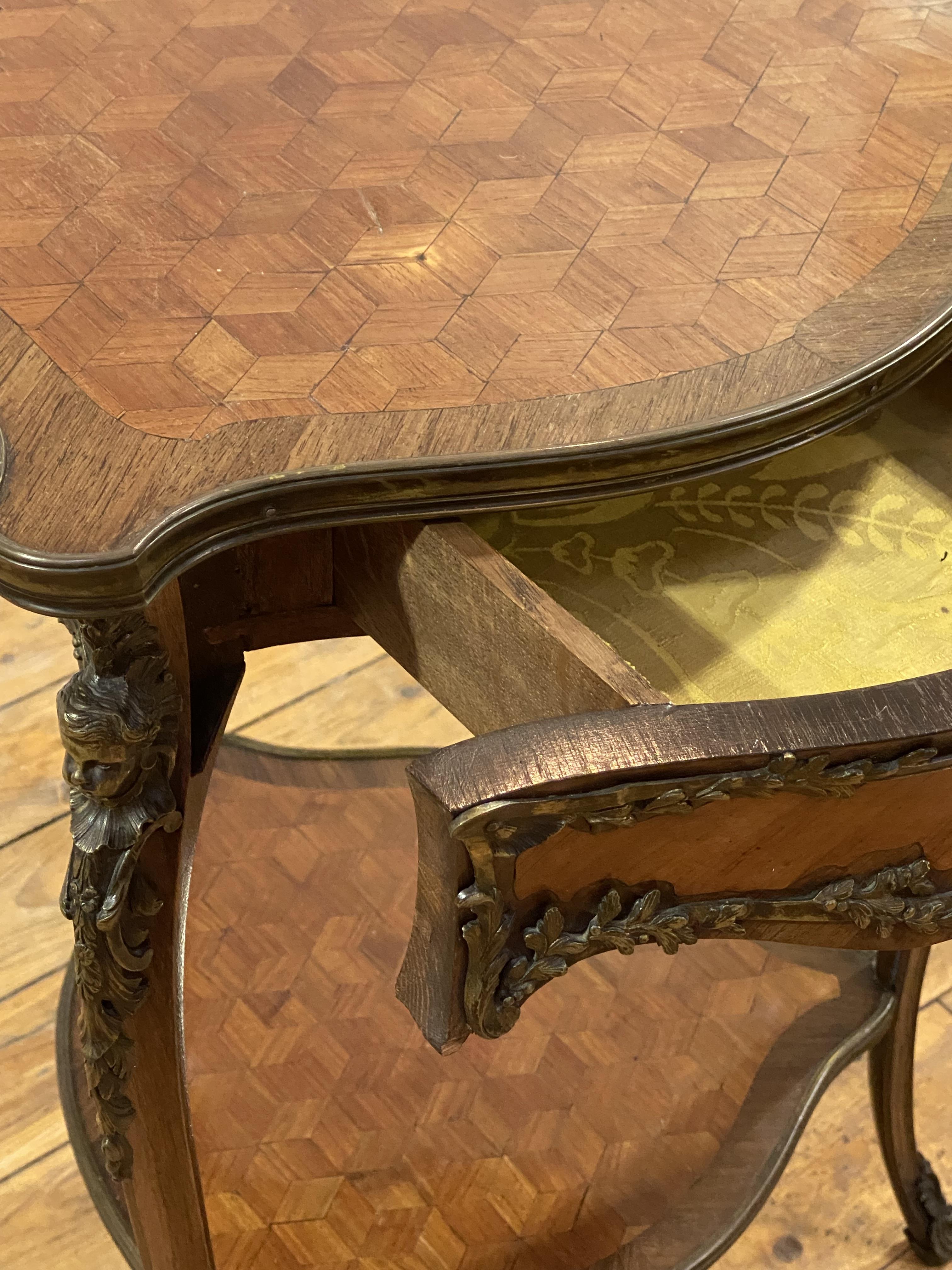 A kingwood and rosewood triform side table in the Louis XV taste, late 19th century, the cross - Image 3 of 4