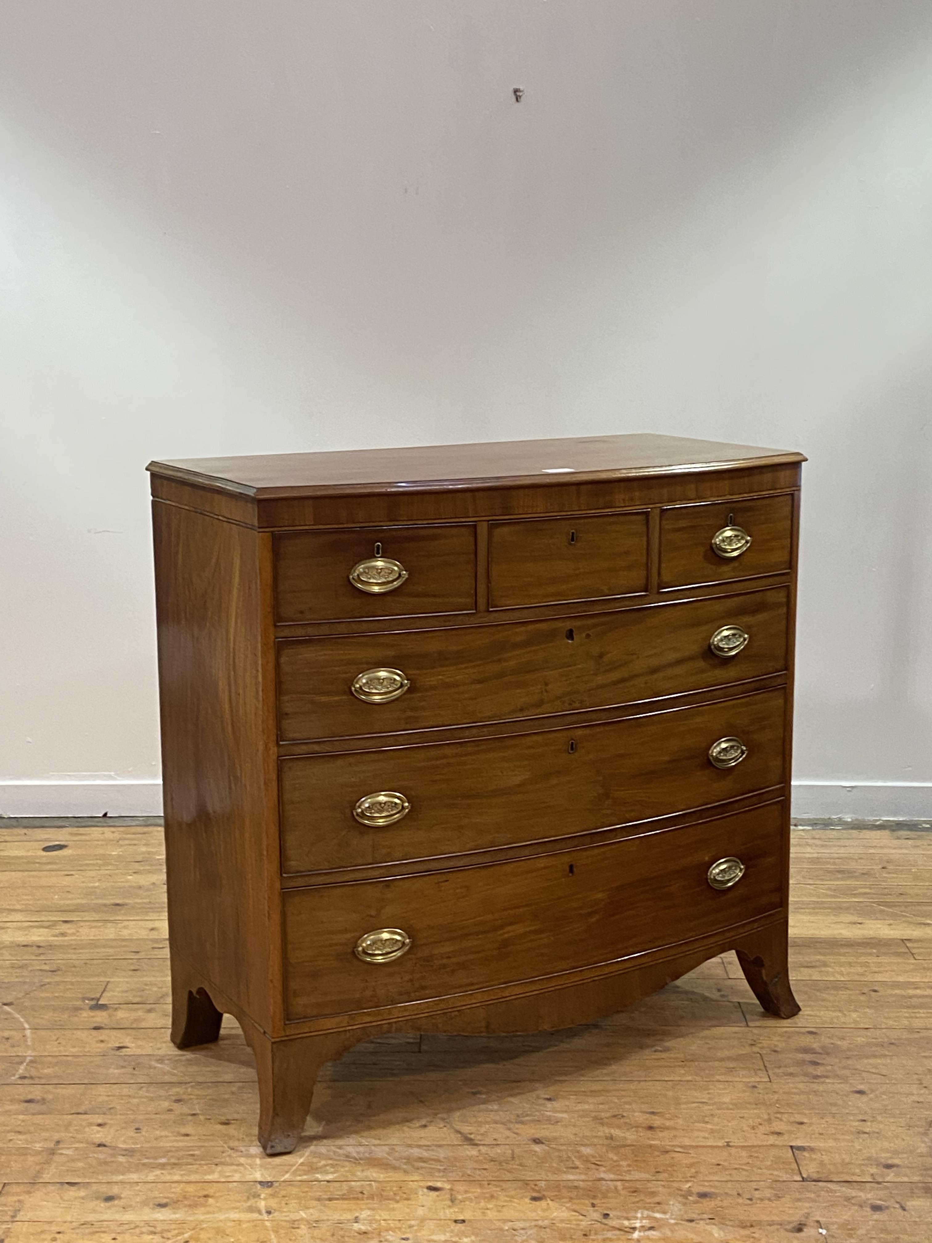 A Scottish Regency mahogany bow front chest, fitted with three short over three long graduated - Image 3 of 5