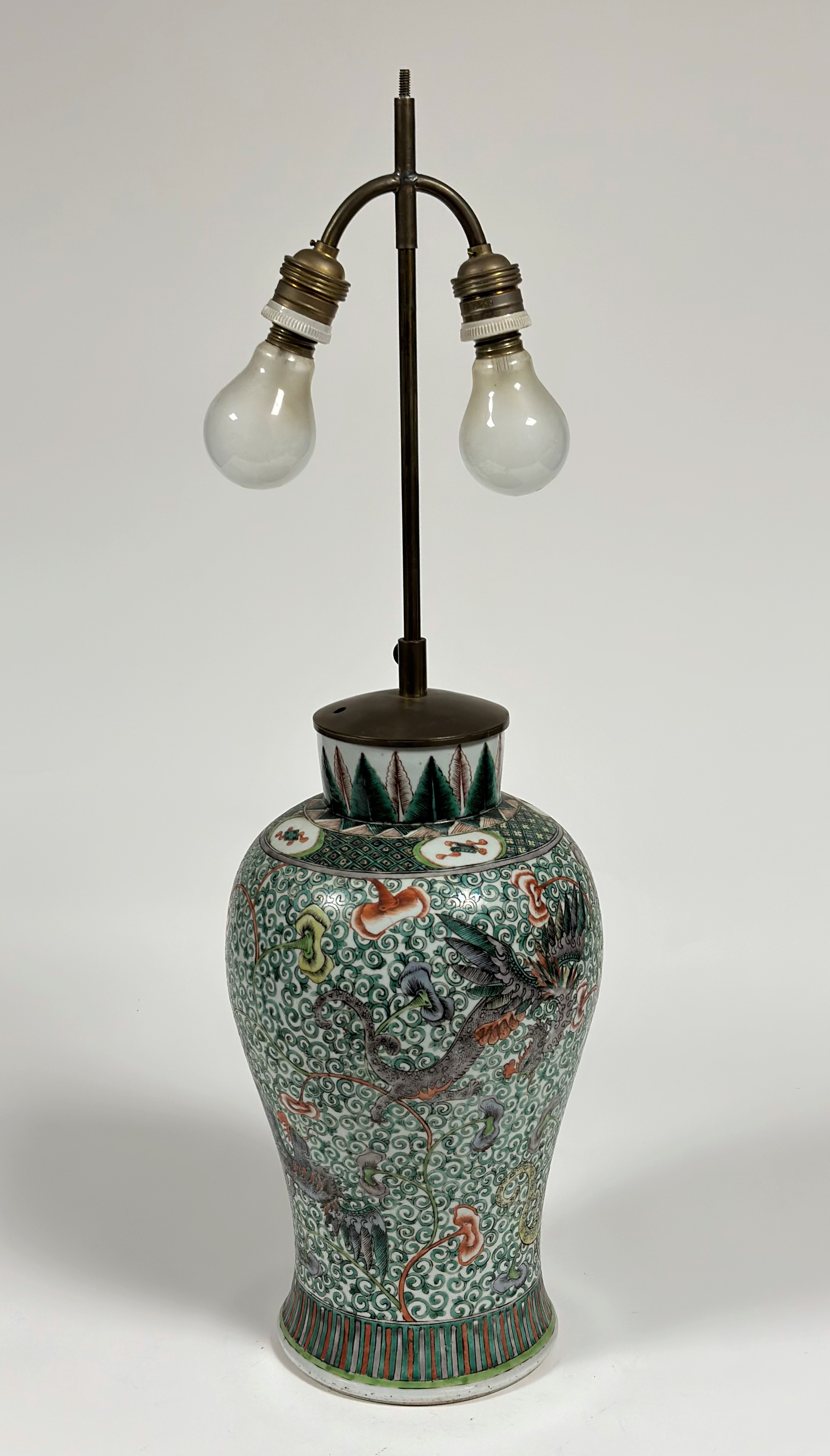 A Chinese famille verte porcelain vase of baluster form, mounted as a table lamp, decorated with - Image 2 of 3