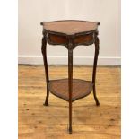 A kingwood and rosewood triform side table in the Louis XV taste, late 19th century, the cross