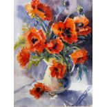 Annie Johnston, Still Life with Poppies, watercolour, signed bottom left and dated '92, gilt