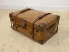A quality Orient make early 20th century leather and bound travelling trunk, with removable tray