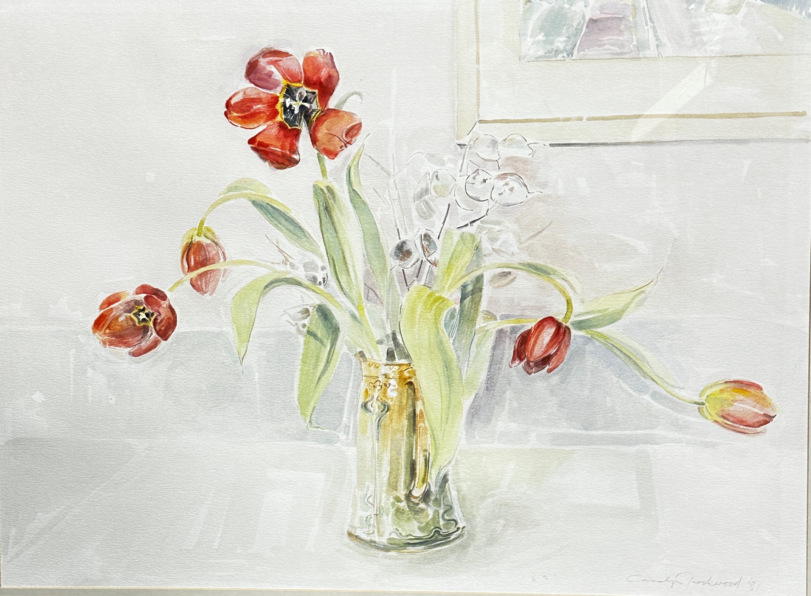 Carolyn Rockwood, Still Life with Tulips, watercolour, signed and dated bottom right '81, glazed