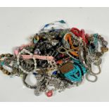 A large collection of bead necklaces, white metal bracelets, Pandora style charm bracelets, fresh