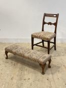 A pair of George III mahogany side chairs, rail back over upholstered seat, raised on square tapered