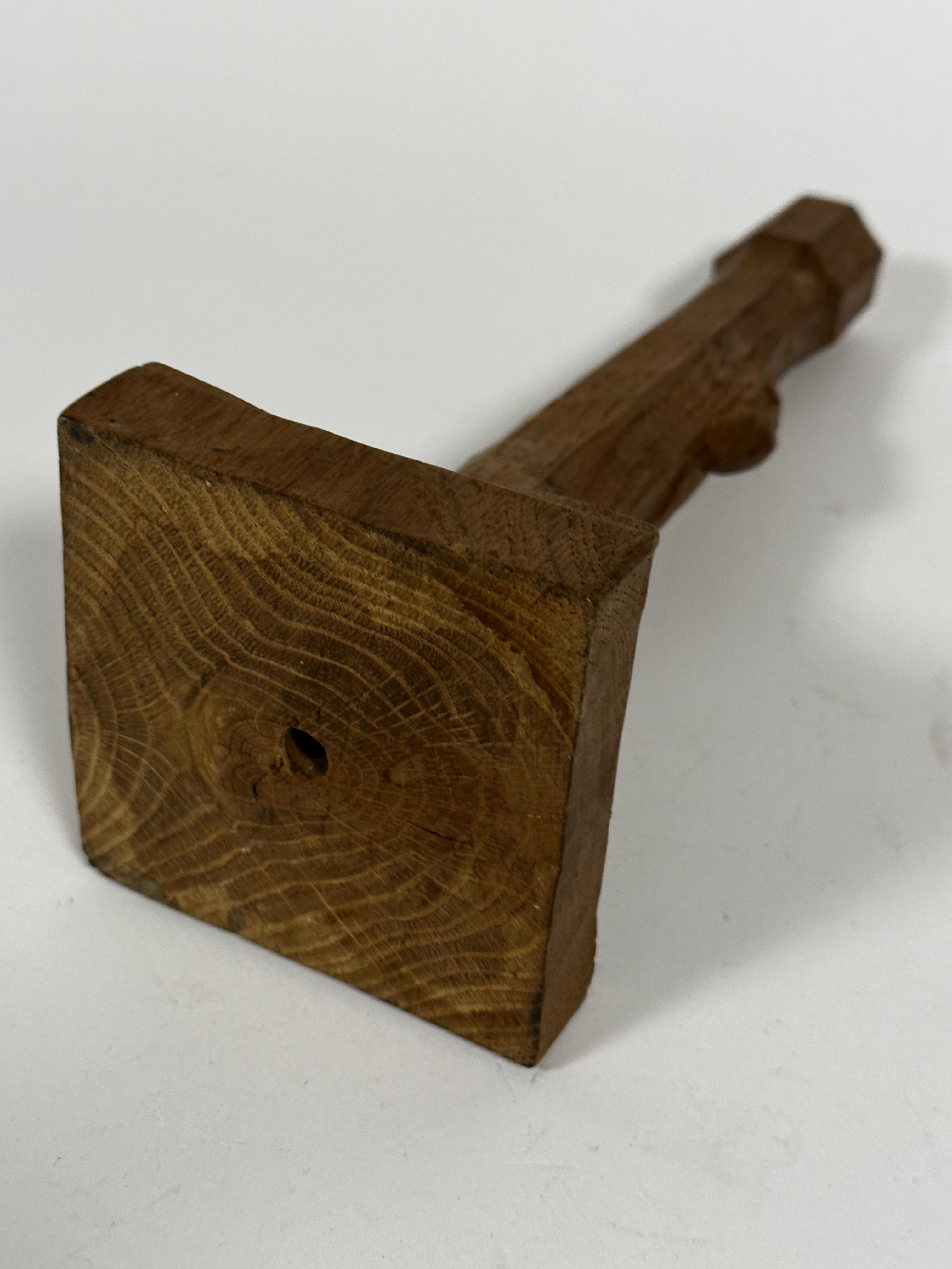 Workshop of Thomas Mouseman, oak carved octagonal tapered lamp base, with moulded top and mouse to - Image 2 of 4