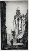 Henry Rushbury KCVO, CBE, RA (British: 1889-1968) City Street with Figures, engraving, signed bottom