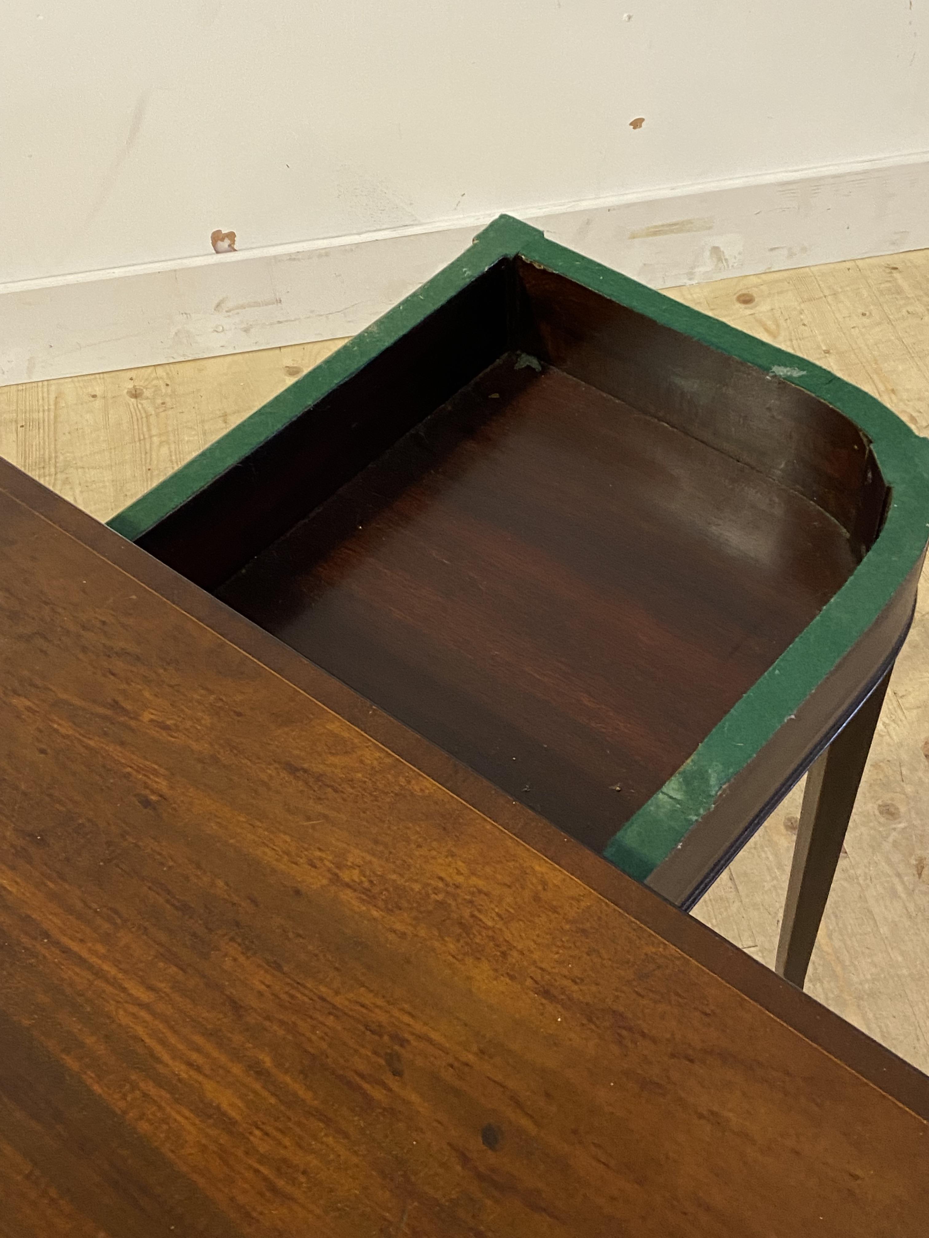 A Late Georgian mahogany fold over card table, the cross banded and boxwood strung top opening and - Image 2 of 5