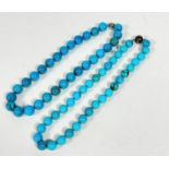 Two turquoise bead necklaces, (L 42cm and 44cm) with magnetic ball fastening, (beads approx d 1cm